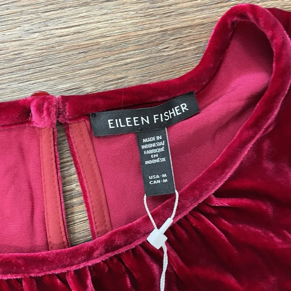 NWT Eileen Fisher Red Velvet Dress Women Sz M Formal Fancy Holiday